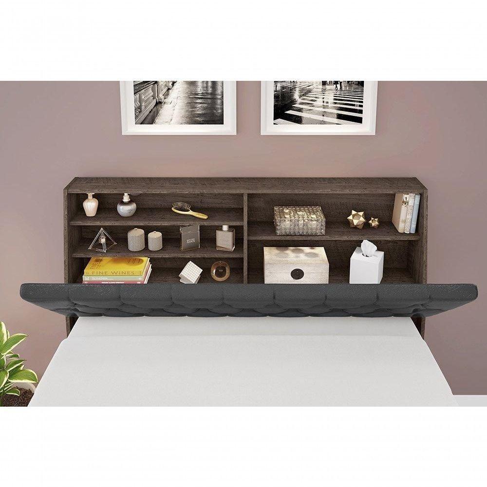 Cabeceira Box Queen 1,58 Isis Chocolate Com Painel Class Preto - Framar Móveis - 3