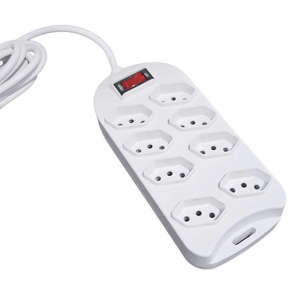 Extensão Régua 3m 8 Tomadas Filtro De Linha Bivolt In-tech Branca - 3