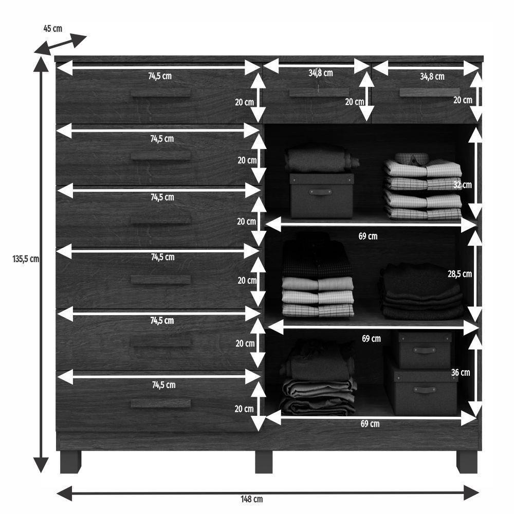 Cômoda Triunfo 8 Gavetas E 2 Portas Cinamomo/off - 4