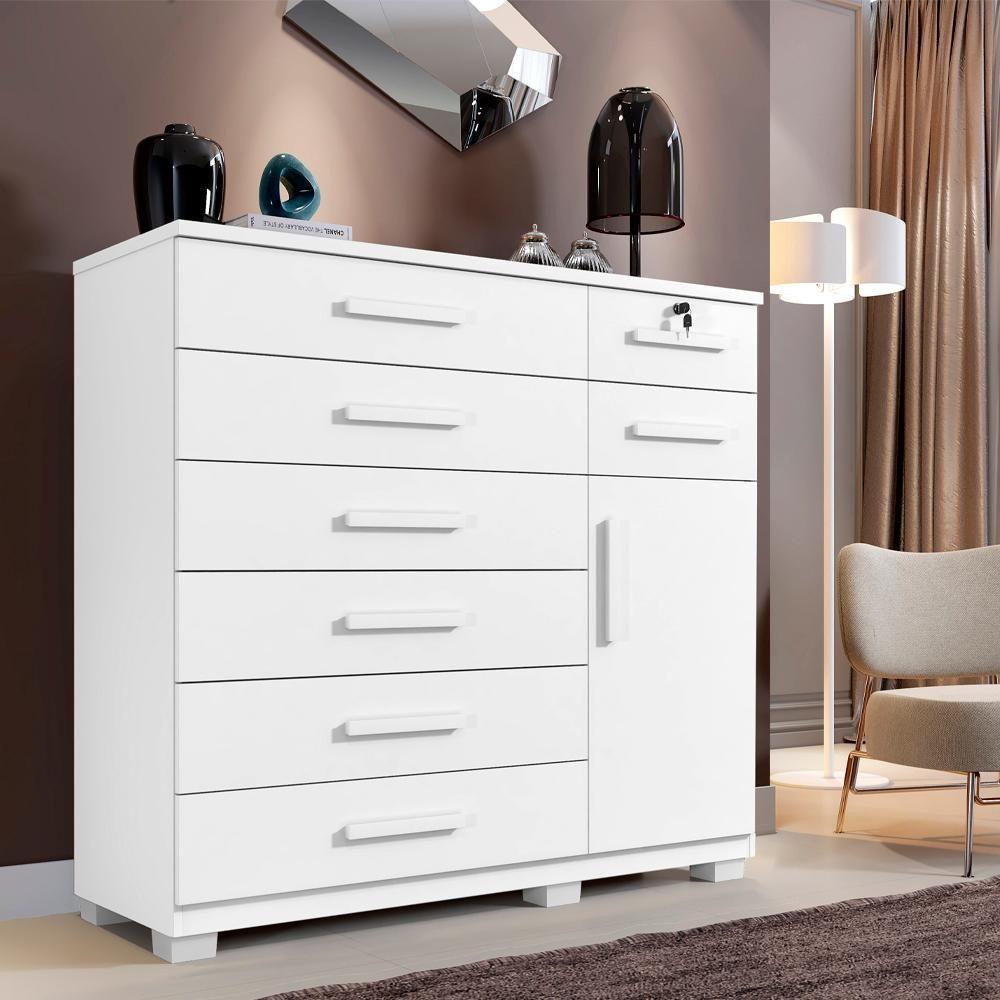 Cômoda Bela Plus 8 Gavetas E 1 Porta Branca - 1