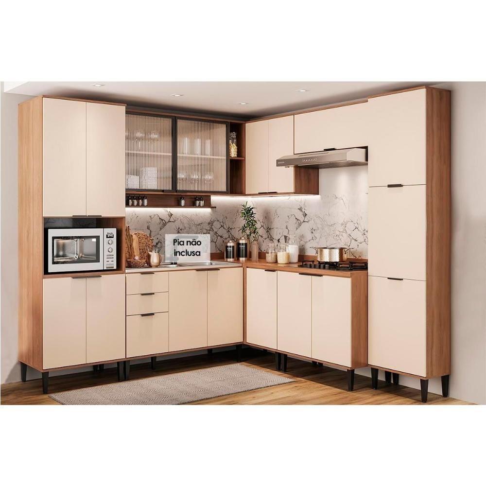 Kit Cozinha Modulada 8 Peças Alpha (3aéreos+3balcões+1paneleiro+1torrequente) C8p61 Freijo-off White - Carraro - 1