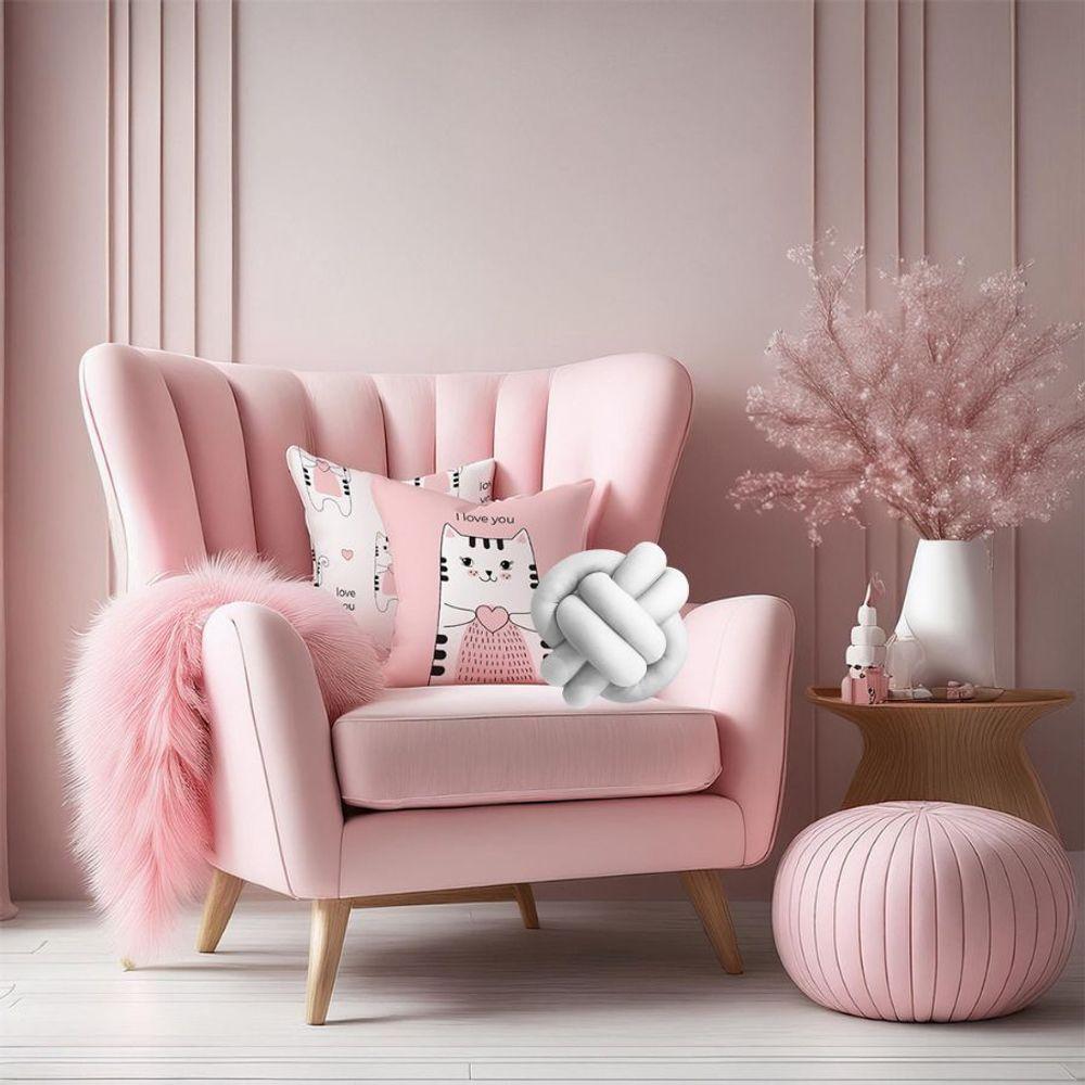 Kit 02 Capas De Almofada Infantil Personagens + Almofada Nó Gato Nó Branco - 2