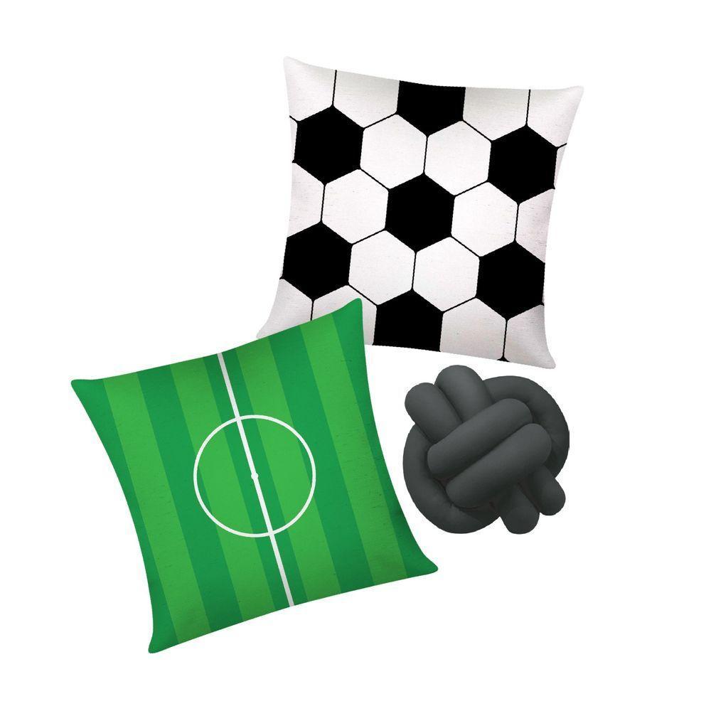 Kit 02 Capas De Almofada Infantil Personagens + Almofada Nó Futebol Nó Preto - 1