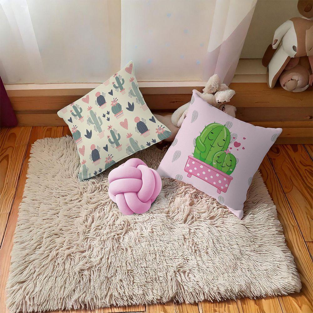 Kit 02 Capas De Almofada Infantil Personagens + Almofada Nó Cactos Rosa Nó Rosa - 2