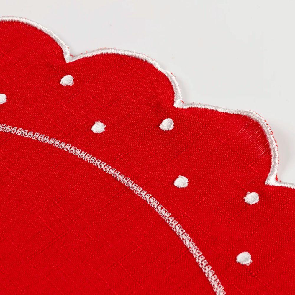 Jogo Americano Com Guardanapo Bordado 6 Lugares 12 Peças Poá Vermelho Bordado Branco - 8