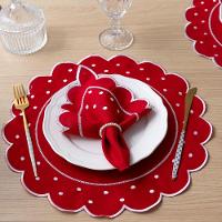 Jogo Americano Com Guardanapo Bordado 6 Lugares 12 Peças Poá Vermelho Bordado Branco - 1