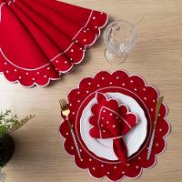 Jogo Americano Com Guardanapo Bordado 6 Lugares 12 Peças Poá Vermelho Bordado Branco - 2