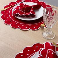 Jogo Americano Com Guardanapo Bordado 6 Lugares 12 Peças Poá Vermelho Bordado Branco - 5