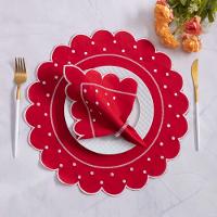 Jogo Americano Com Guardanapo Bordado 6 Lugares 12 Peças Poá Vermelho Bordado Branco - 6