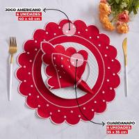 Jogo Americano Com Guardanapo Bordado 6 Lugares 12 Peças Poá Vermelho Bordado Branco - 7