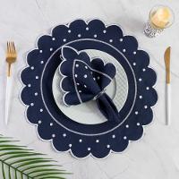 Jogo Americano Com Guardanapo Bordado 6 Lugares 12 Peças Poá Marinho Bordado Branco - 2