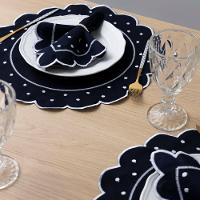 Jogo Americano Com Guardanapo Bordado 6 Lugares 12 Peças Poá Marinho Bordado Branco - 3