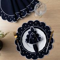 Jogo Americano Com Guardanapo Bordado 6 Lugares 12 Peças Poá Marinho Bordado Branco - 5