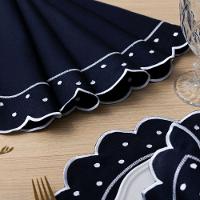 Jogo Americano Com Guardanapo Bordado 6 Lugares 12 Peças Poá Marinho Bordado Branco - 6