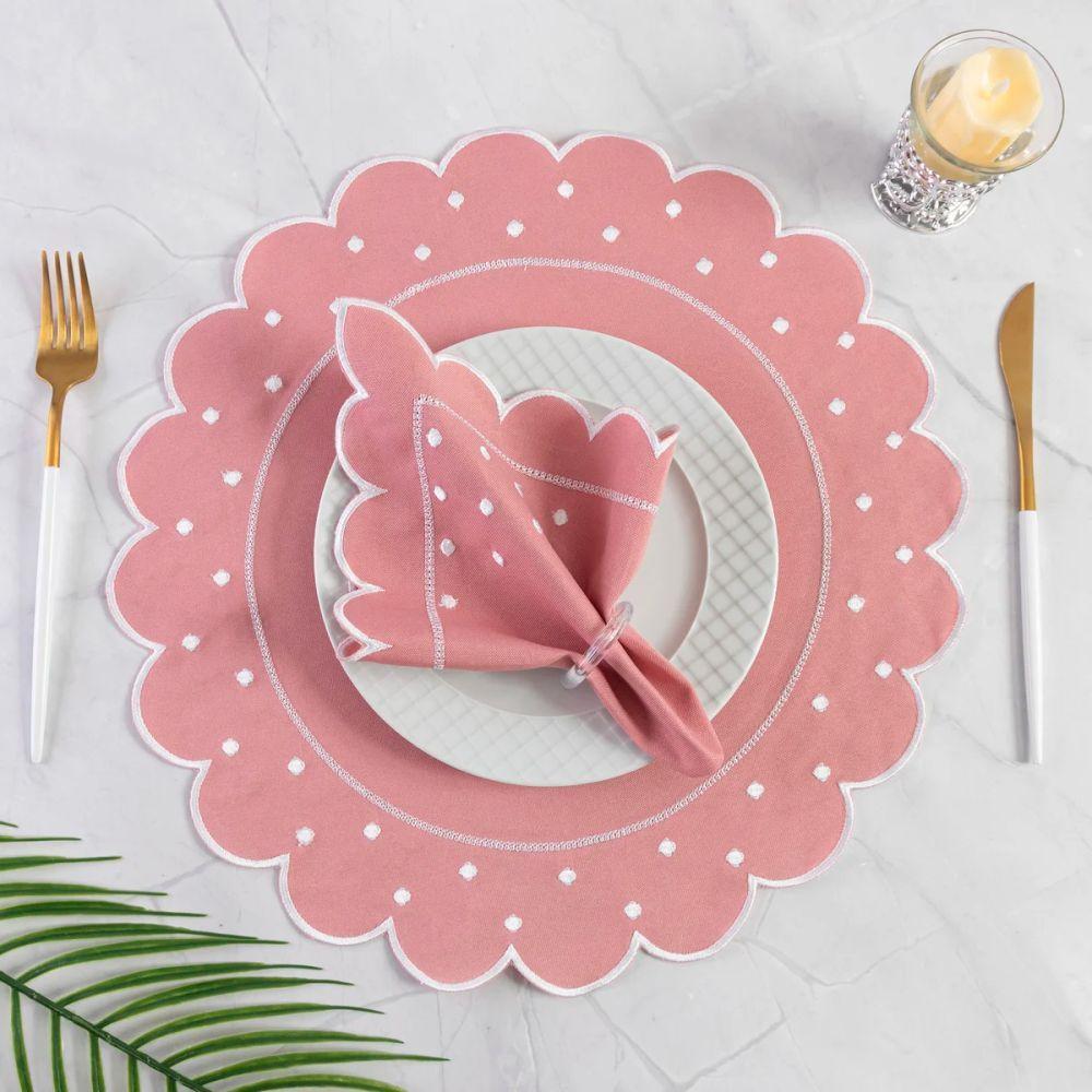 Jogo Americano Com Guardanapo Bordado 6 Lugares 12 Peças Poá Rosê Bordado Branco - 1