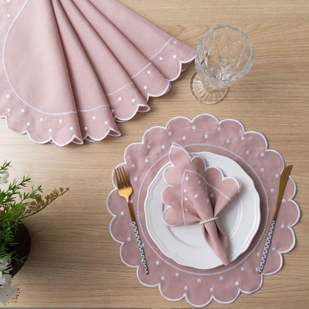 Jogo Americano Com Guardanapo Bordado 6 Lugares 12 Peças Poá Rosê Bordado Branco - 2