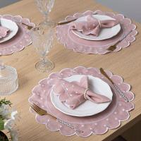 Jogo Americano Com Guardanapo Bordado 6 Lugares 12 Peças Poá Rosê Bordado Branco