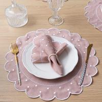 Jogo Americano Com Guardanapo Bordado 6 Lugares 12 Peças Poá Rosê Bordado Branco - 5