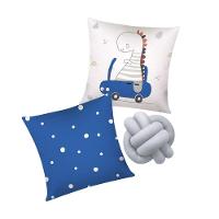Kit 02 Capas De Almofada Infantil Personagens + Almofada Nó Dino Azul Nó Cinza - 1