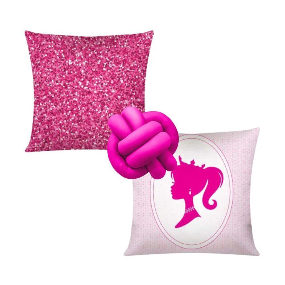 Kit 02 Capas De Almofada Infantil Personagens + Almofada Nó Barbie Nó Pink - 1