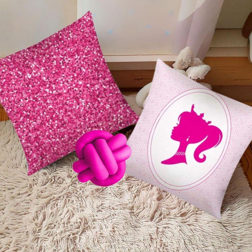 Kit 02 Capas De Almofada Infantil Personagens + Almofada Nó Barbie Nó Pink - 3