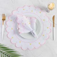 Jogo Americano Com Guardanapo Bordado 6 Lugares 12 Peças Poá Branco Bordado Rosa - 1