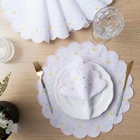 Jogo Americano Com Guardanapo Bordado 6 Lugares 12 Peças Poá Branco Bordado Rosa - 2