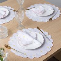 Jogo Americano Com Guardanapo Bordado 6 Lugares 12 Peças Poá Branco Bordado Rosa - 3