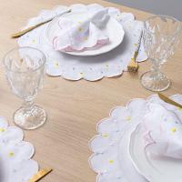 Jogo Americano Com Guardanapo Bordado 6 Lugares 12 Peças Poá Branco Bordado Rosa - 5