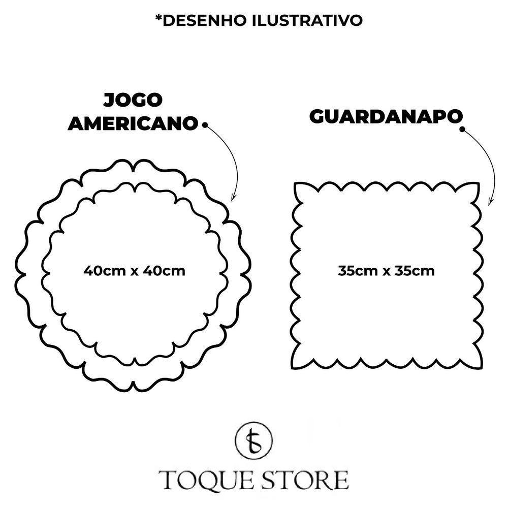 Jogo Americano Com Guardanapo Bordado 6 Lugares 12 Peças Poá Branco Bordado Claro - 8