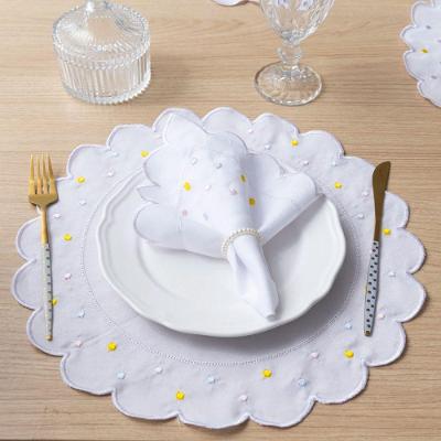 Jogo Americano Com Guardanapo Bordado 6 Lugares 12 Peças Poá Branco Bordado Claro