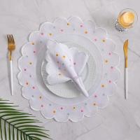 Jogo Americano Com Guardanapo Bordado 6 Lugares 12 Peças Poá Branco Bordado Claro - 3