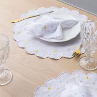 Jogo Americano Com Guardanapo Bordado 6 Lugares 12 Peças Poá Branco Bordado Claro
