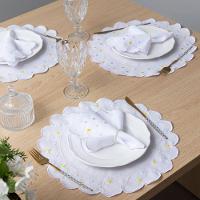Jogo Americano Com Guardanapo Bordado 6 Lugares 12 Peças Poá Branco Bordado Claro - 6