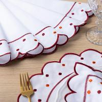 Jogo Americano Com Guardanapo Bordado 6 Lugares 12 Peças Poá Branco Bordado Bordô - 6