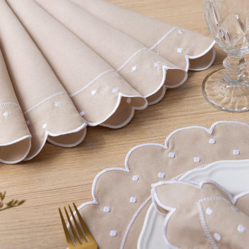 Jogo Americano Com Guardanapo Bordado 6 Lugares 12 Peças Poá Avelã Bordado Branco - 4