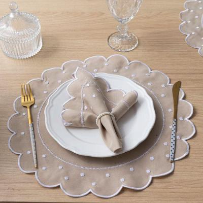 Jogo Americano Com Guardanapo Bordado 6 Lugares 12 Peças Poá Avelã Bordado Branco
