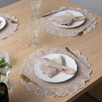 Jogo Americano Com Guardanapo Bordado 6 Lugares 12 Peças Poá Avelã Bordado Branco - 2