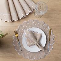 Jogo Americano Com Guardanapo Bordado 6 Lugares 12 Peças Poá Avelã Bordado Branco - 3