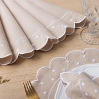 Jogo Americano Com Guardanapo Bordado 6 Lugares 12 Peças Poá Avelã Bordado Branco