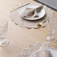 Jogo Americano Com Guardanapo Bordado 6 Lugares 12 Peças Poá Avelã Bordado Branco - 5