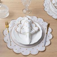 Jogo Americano Com Guardanapo Bordado 6 Lugares 12 Peças Poá Marfim Bordado Dourado - 1