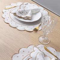 Jogo Americano Com Guardanapo Bordado 6 Lugares 12 Peças Poá Marfim Bordado Dourado - 3