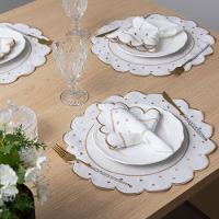 Jogo Americano Com Guardanapo Bordado 6 Lugares 12 Peças Poá Marfim Bordado Dourado