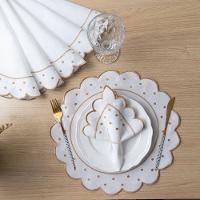 Jogo Americano Com Guardanapo Bordado 6 Lugares 12 Peças Poá Marfim Bordado Dourado - 5