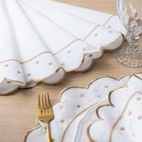 Jogo Americano Com Guardanapo Bordado 6 Lugares 12 Peças Poá Marfim Bordado Dourado - 6
