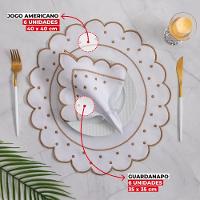 Jogo Americano Com Guardanapo Bordado 6 Lugares 12 Peças Poá Marfim Bordado Dourado - 7