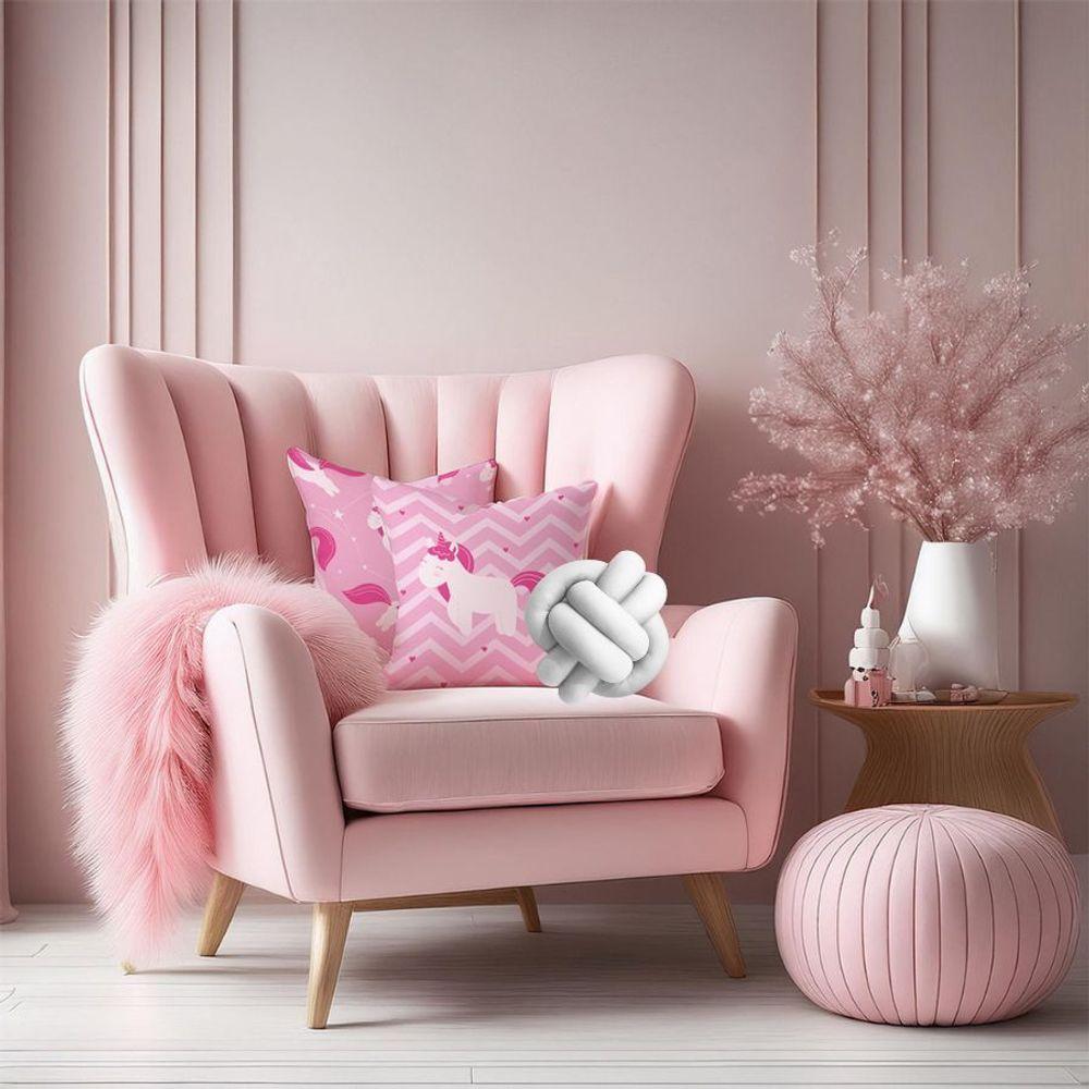 Kit 02 Capas De Almofada Infantil Personagens + Almofada Nó Unicornio Pink Nó Branco - 2