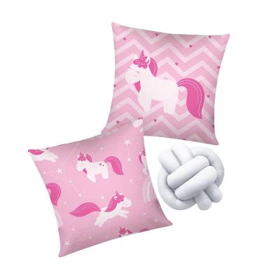 Kit 02 Capas De Almofada Infantil Personagens + Almofada Nó Unicornio Pink Nó Branco
