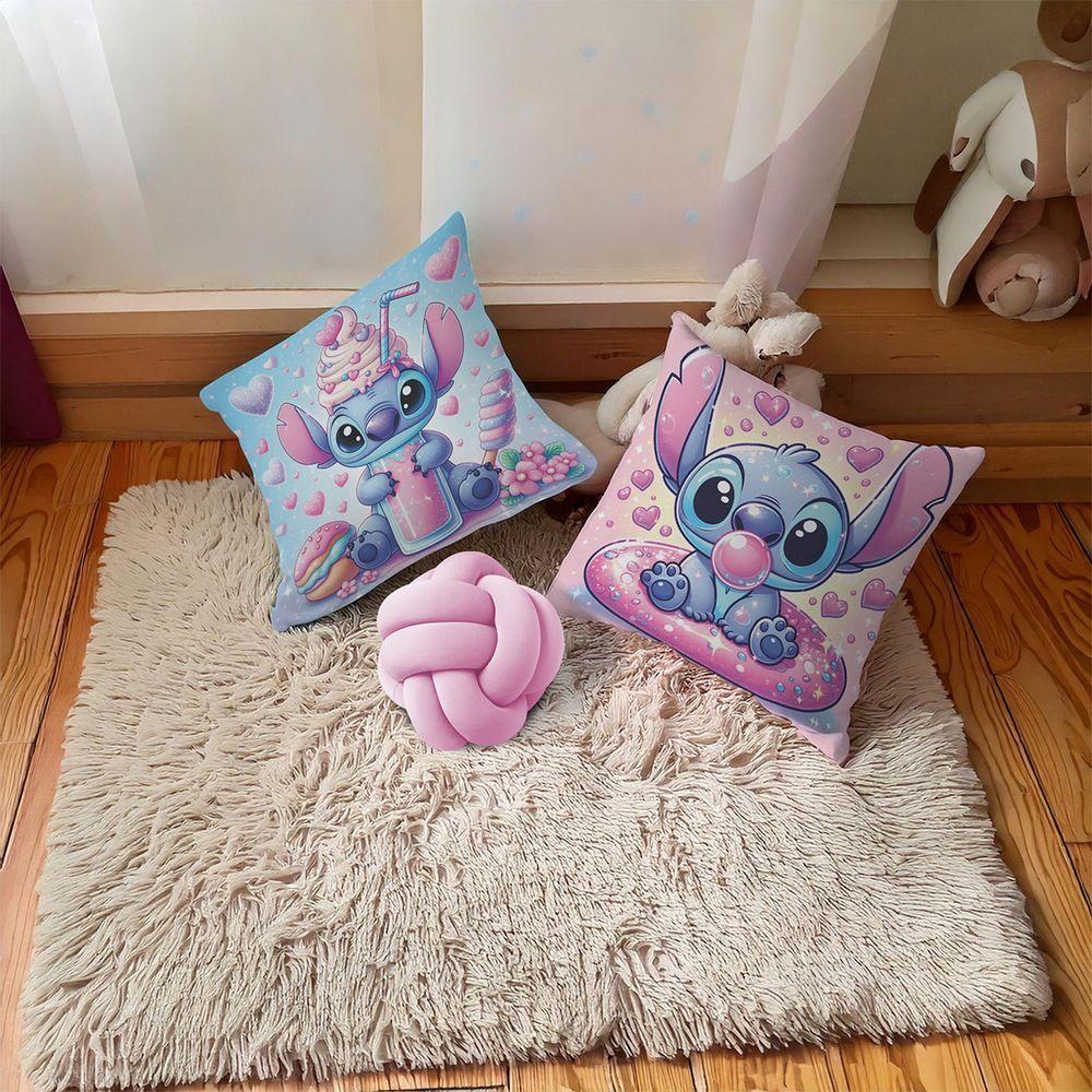 Kit 02 Capas De Almofada Infantil Personagens + Almofada Nó Stitch 05 Nó Rosa - 3